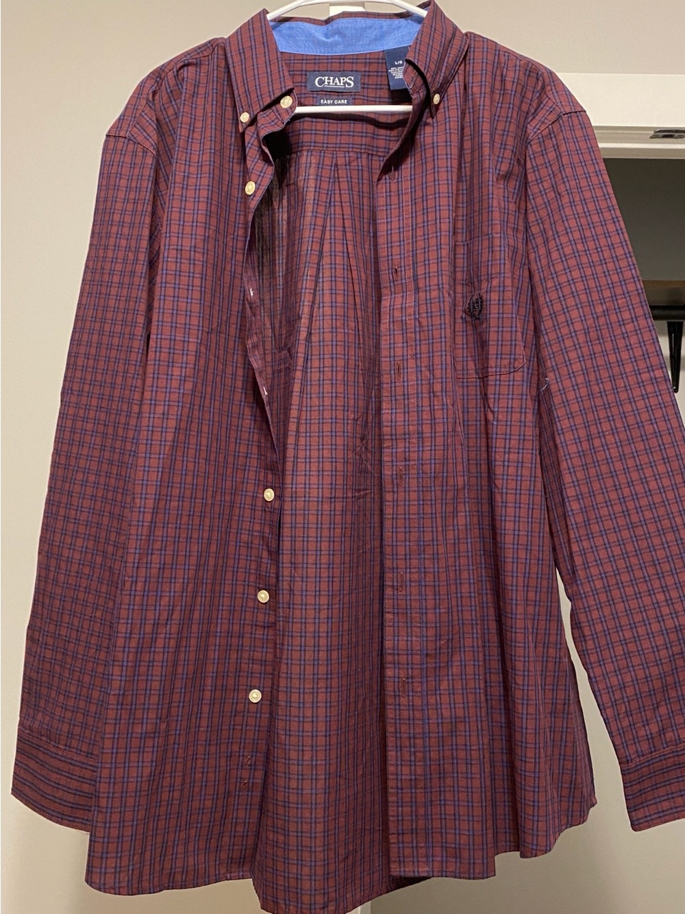 Chaps Men's Burgundy and Blue Plaid Button-Down Shirt